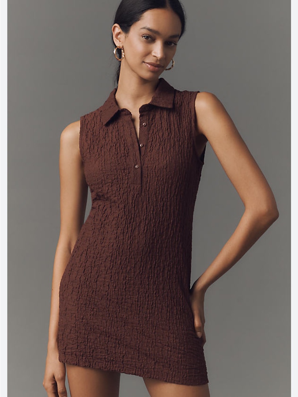 Anthropologie Sleeveless Mini Shirt Dress in Deep Brown